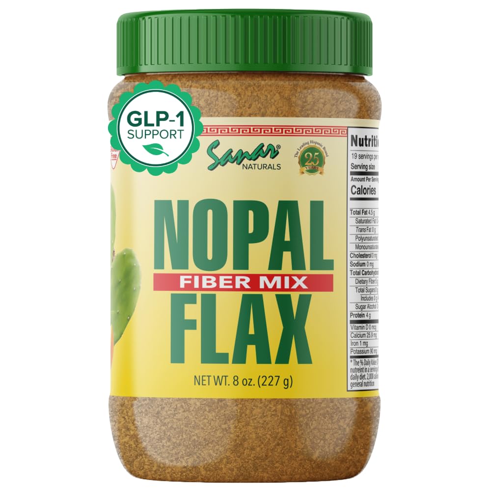 Sanar Naturals Nopal Flax Seed bottle pour for convenient daily fiber boost.