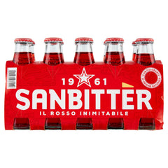 Close-up of Sanbittèr label emphasizes authentic Italian origin.