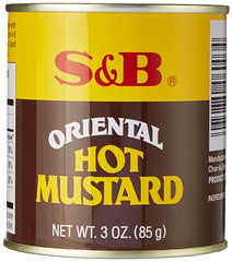 S&B Oriental Hot Mustard Powder packaging highlights premium milled seeds.
