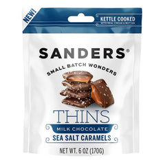 Sanders Milk Chocolate Sea Salt Caramel THINS in a resealable bag for sharing.