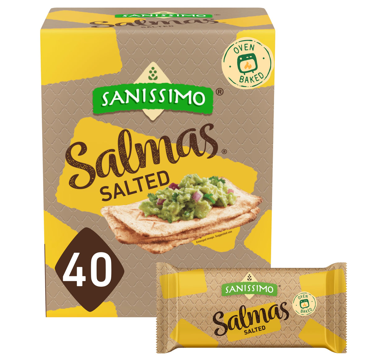 Sanissimo Salmas salted crackers close-up, showcasing crispy texture, perfect for on-the-go snacking.