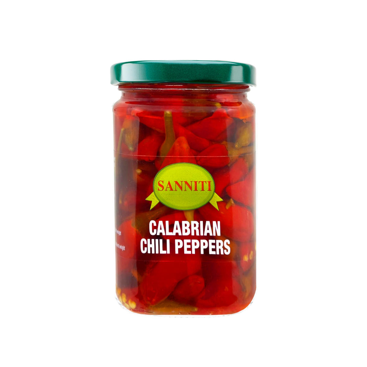 Sanniti Calabrian chili peppers jar front, premium Italian heat ready to elevate meals