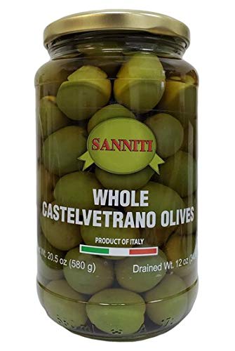Sanniti Castelvetrano olives jar with buttery, mild flavor for antipasti.