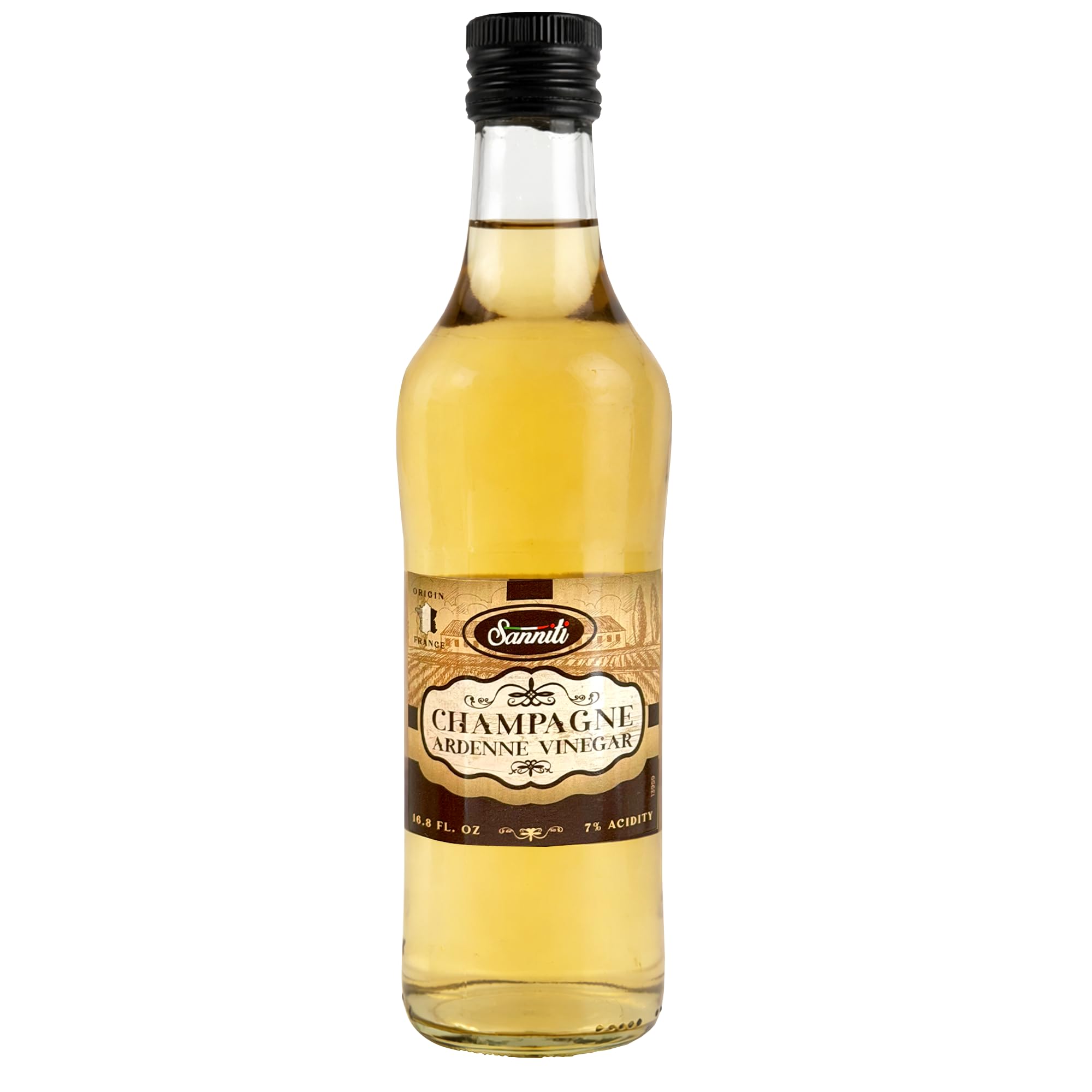 Sanniti Champagne Ardenne Vinegar bottle ready for use in dressings.