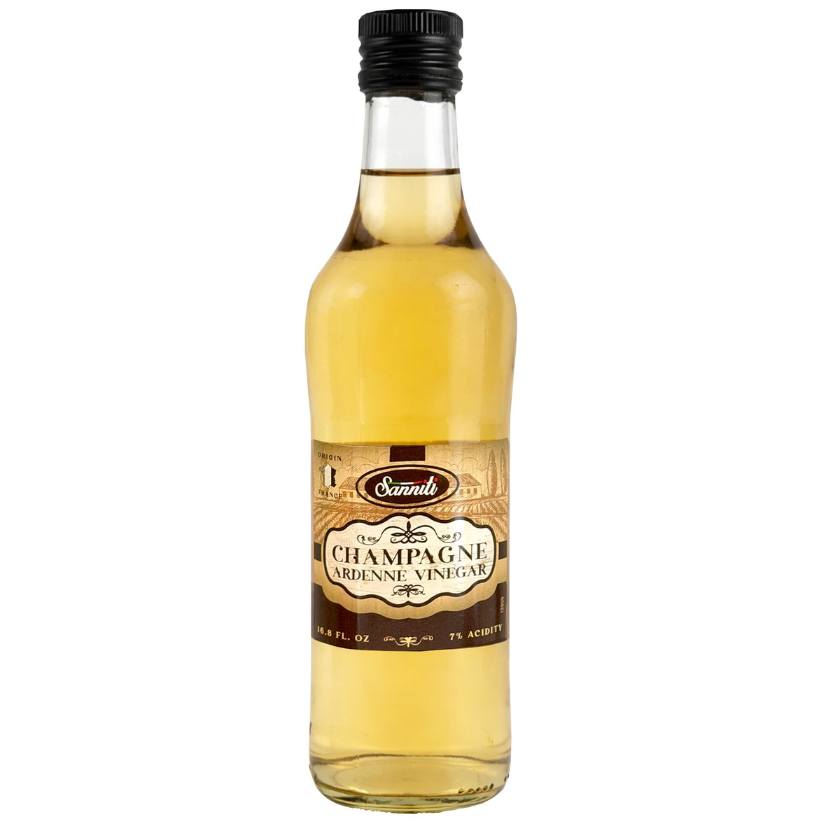 Sanniti Champagne Ardenne Vinegar bottle ready for use in dressings.