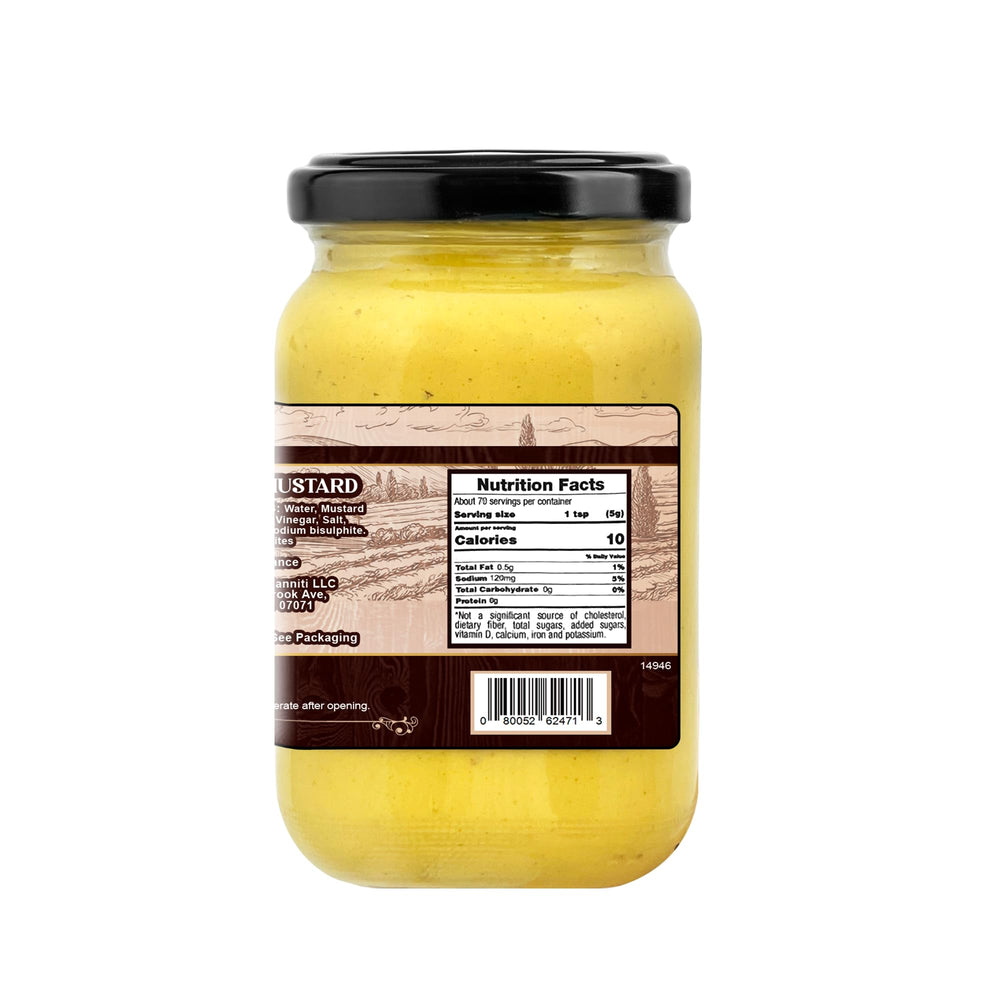Sanniti Dijon Mustard jar closeup, perfect pantry staple for sauces.