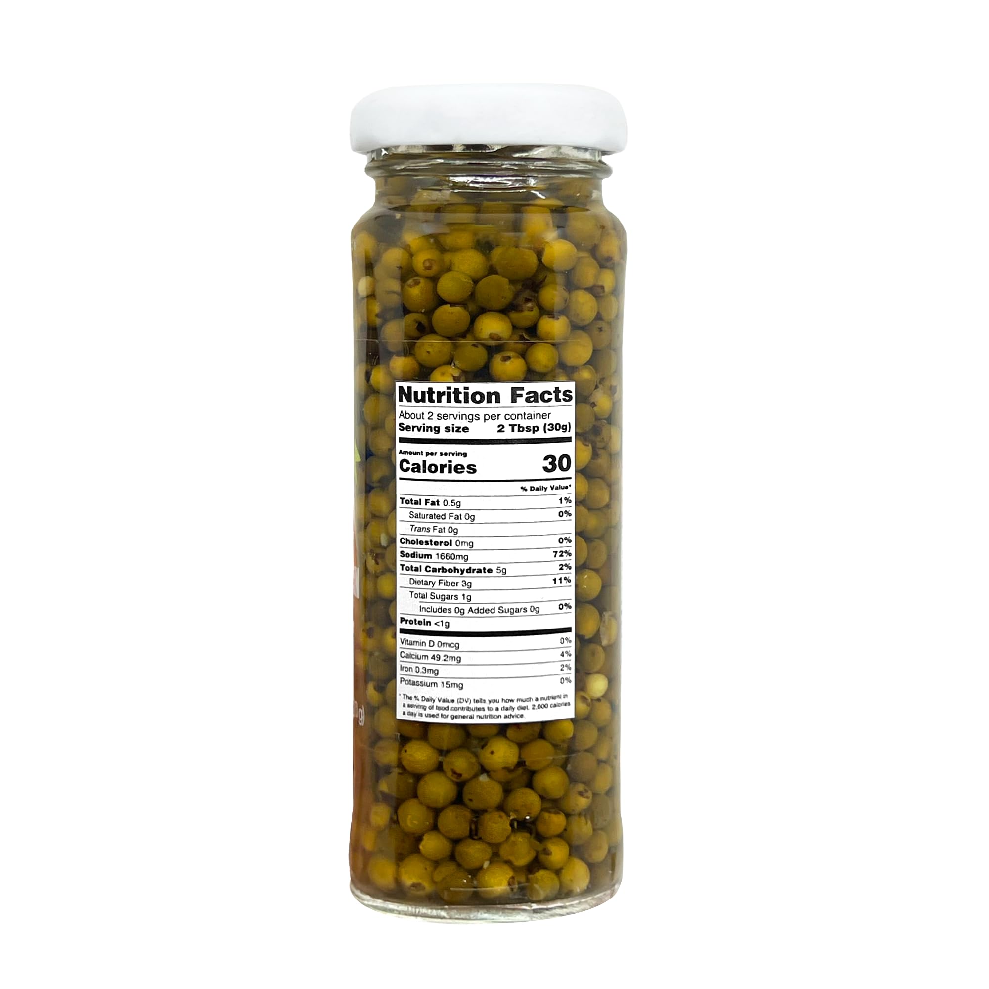 Sanniti Green Peppercorns in Brine jar side, ready for spice rubs