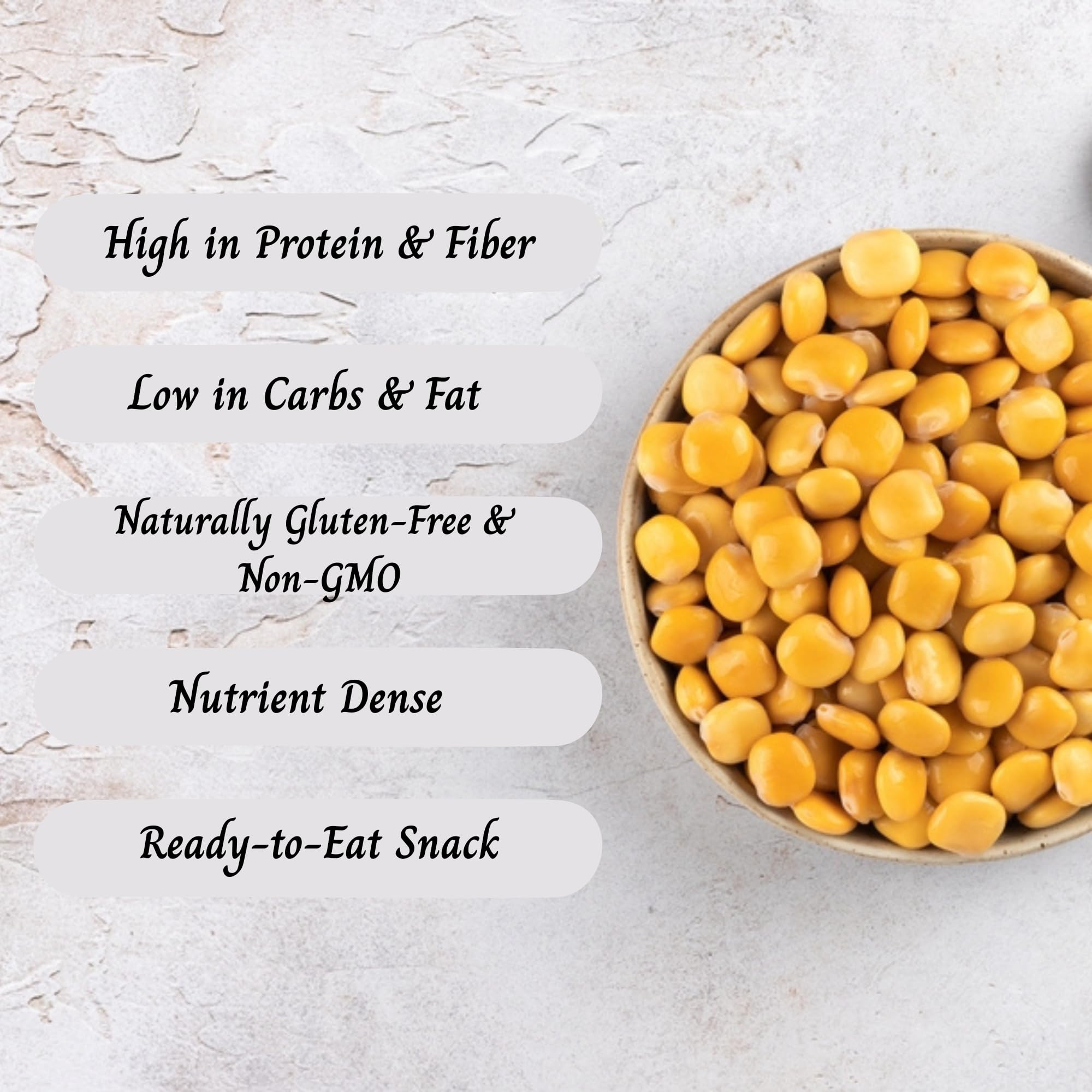 Sanniti Lupini beans in brine with salt hint for flavor boost.