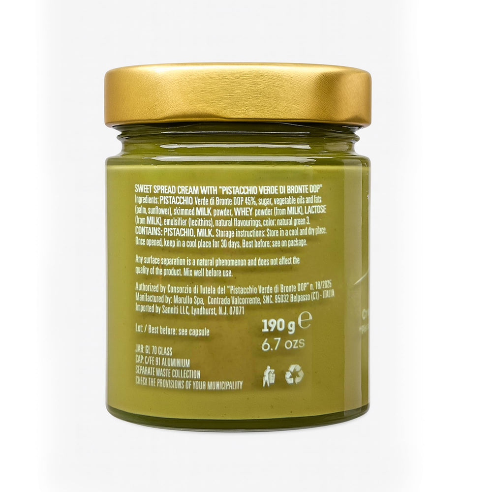 Sanniti Marullo Bronte pistachio spread bottle for gourmet toppings