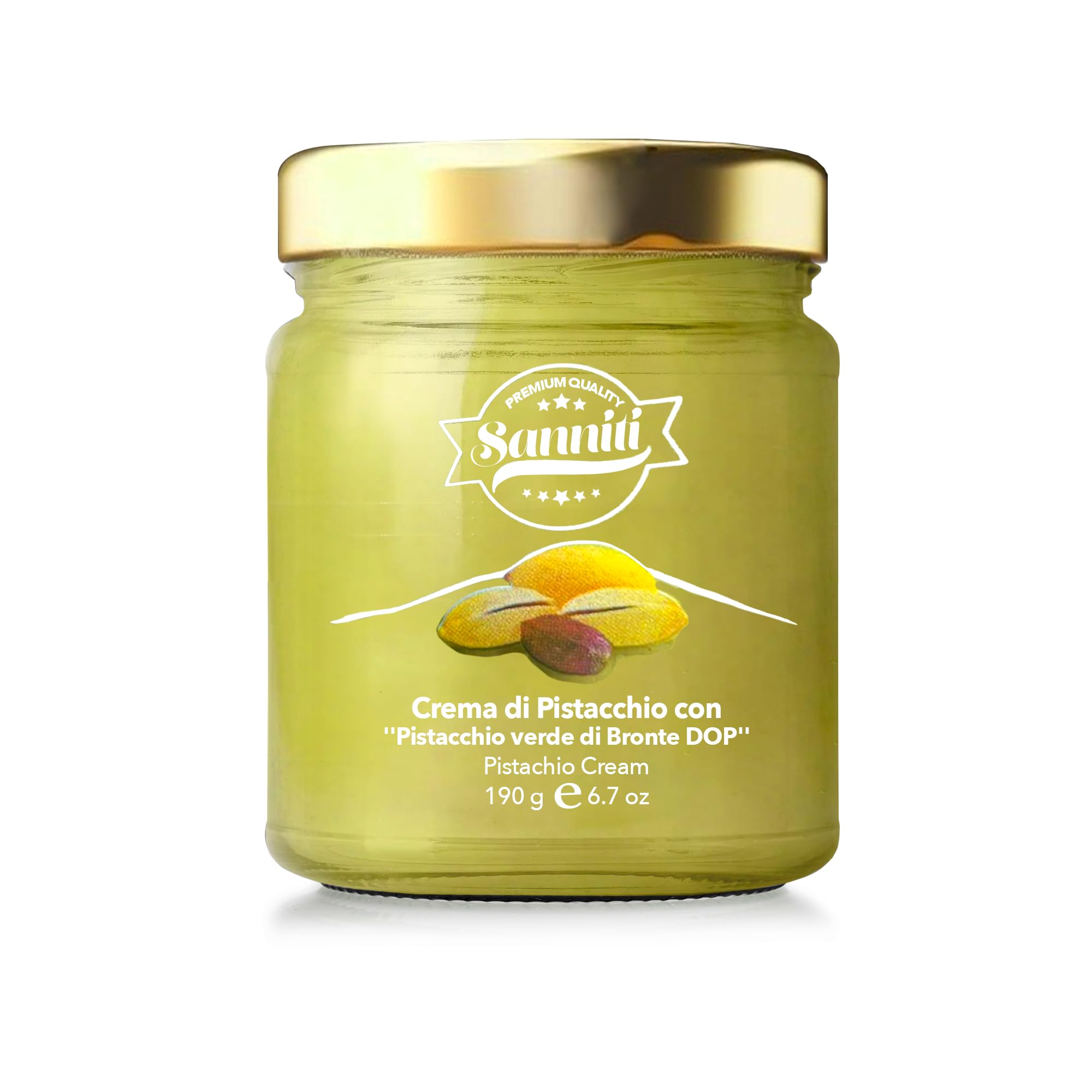 Sanniti Marullo pistachio spread jar with Bronte pistachios, perfect on toast