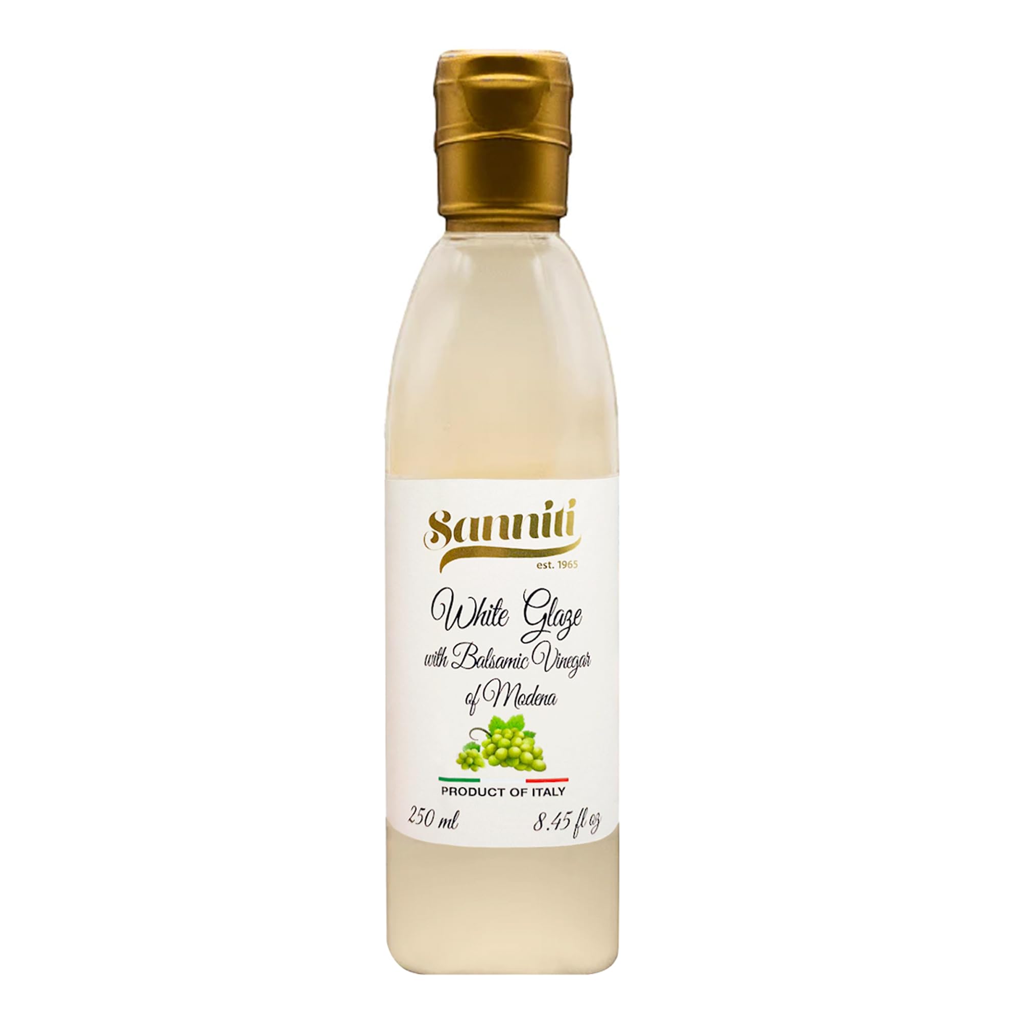 Sanniti White Glaze with Balsamic Vinegar of Modena signals premium ingredients.