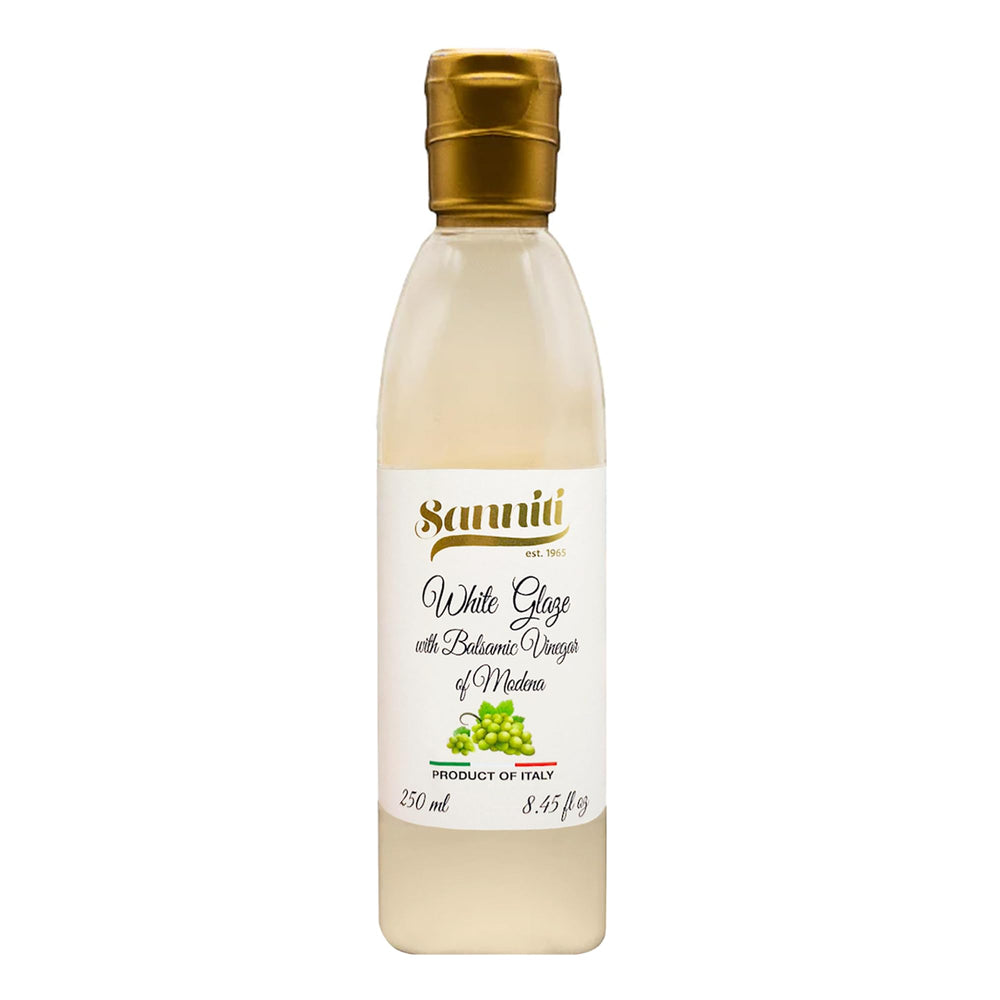 Sanniti White Glaze with Balsamic Vinegar of Modena signals premium ingredients.