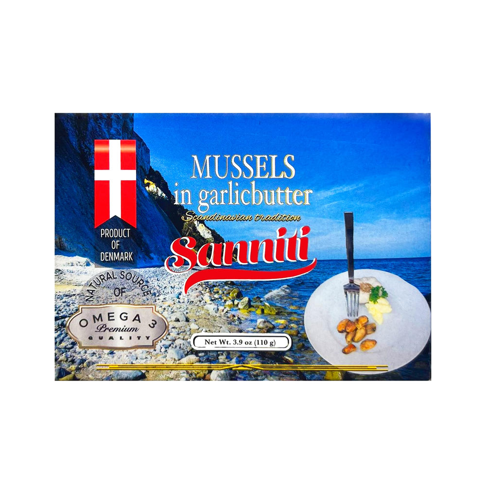 Sanniti mussels dish in garlic butter opened can marketing image