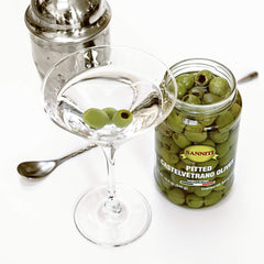 Sanniti olives used as a cocktail garnish for elevated drinks