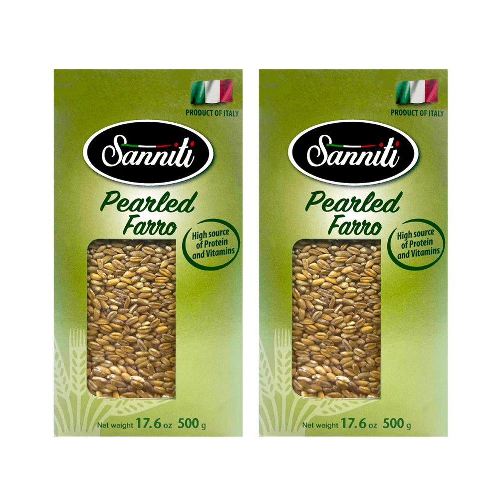 Sanniti pearled farro perlato pack-two bundles ready for family meals.