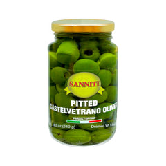 Sanniti pitted Castelvetrano olives in a jar for convenient snacking