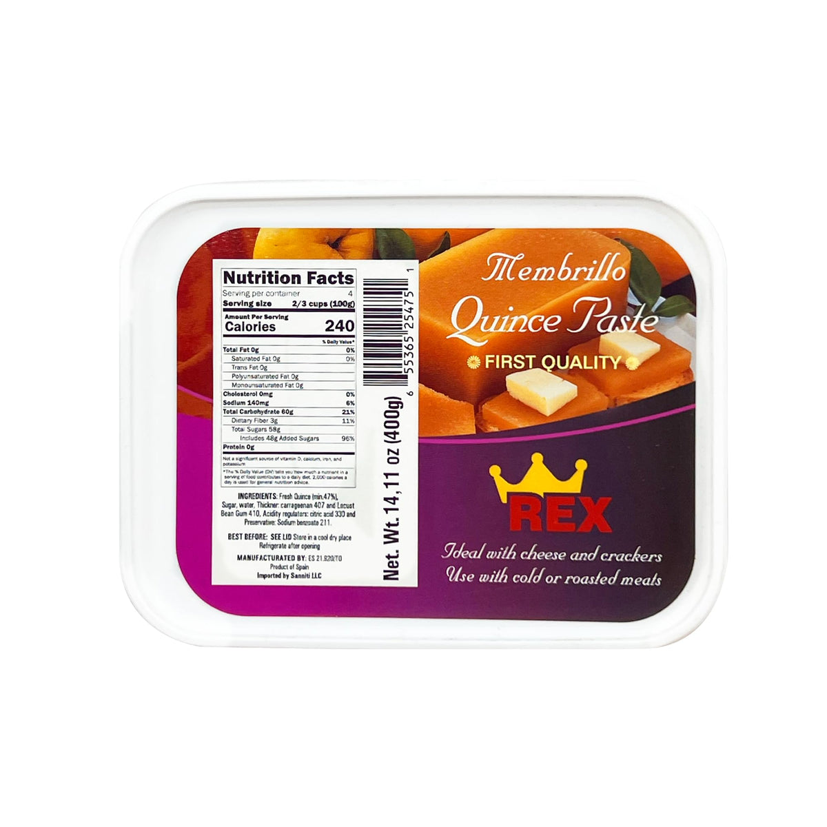 Sanniti Rex Membrillo Quince Paste jar, ideal for cheese boards.