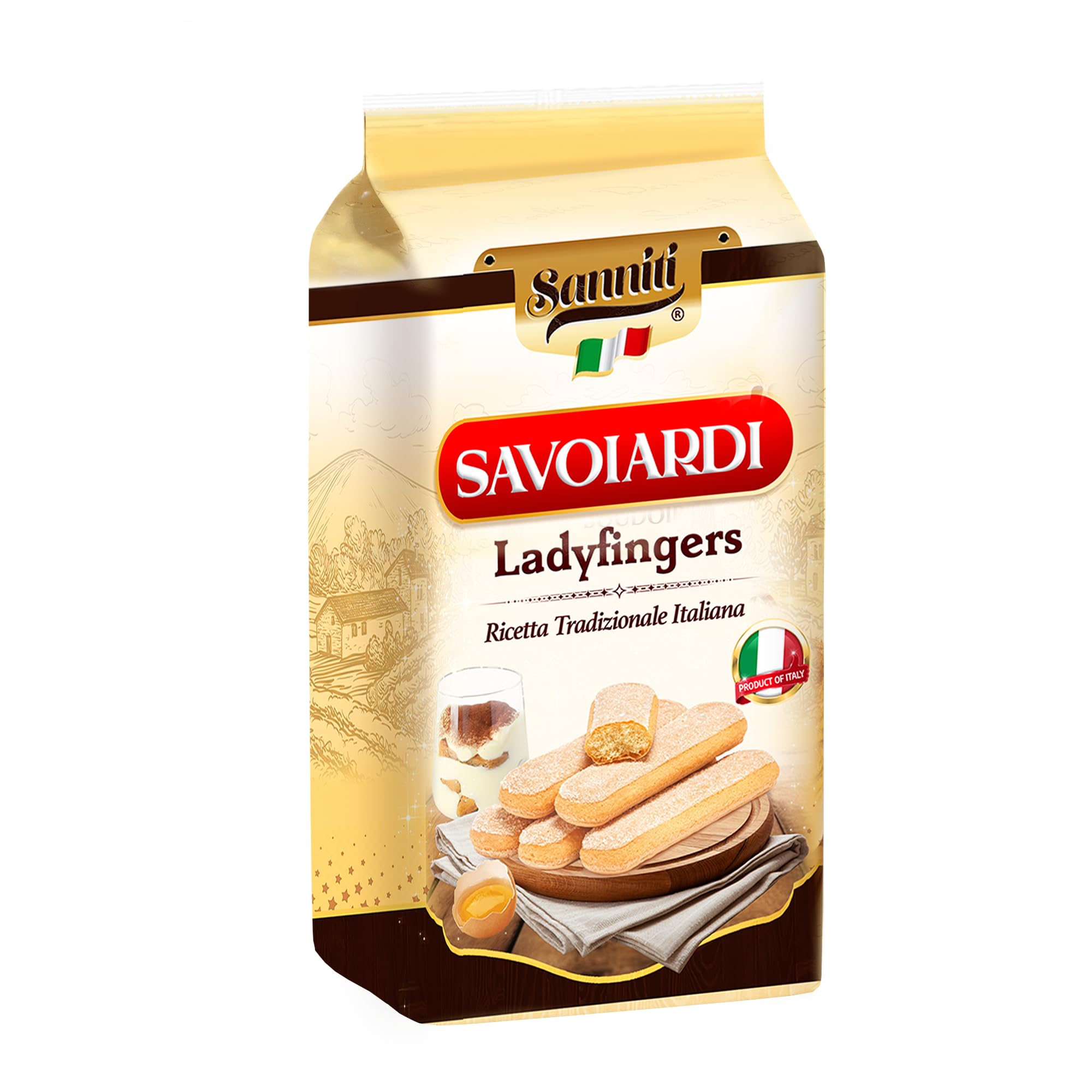 Sanniti Savoiardi pack on display, ready for tiramisu base and snacking.