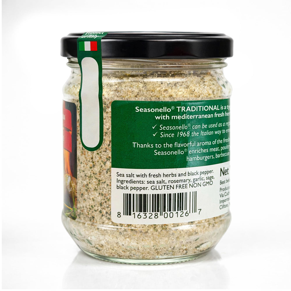 Sanniti Seasonello meat and potatoes seasoning on a cutting board.