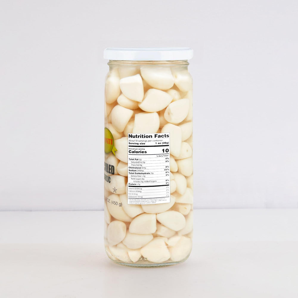 Sanniti Spanish pickled garlic slices ready for boards.