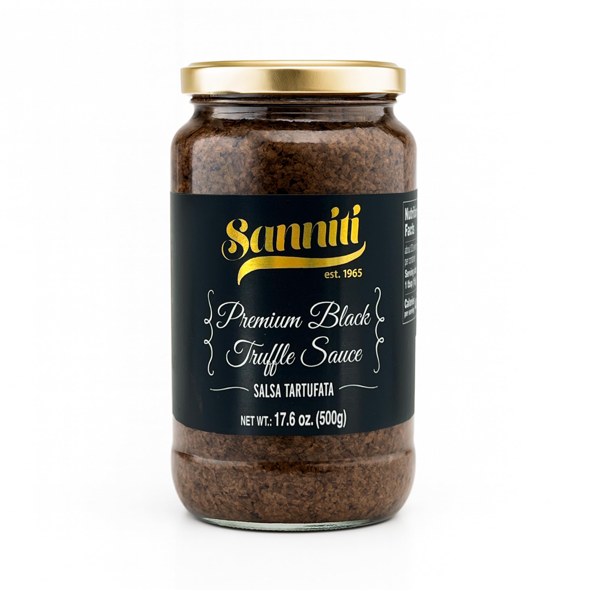 Sanniti Tartufata sauce jar front showing premium truffle flavor for versatile Italian dishes.