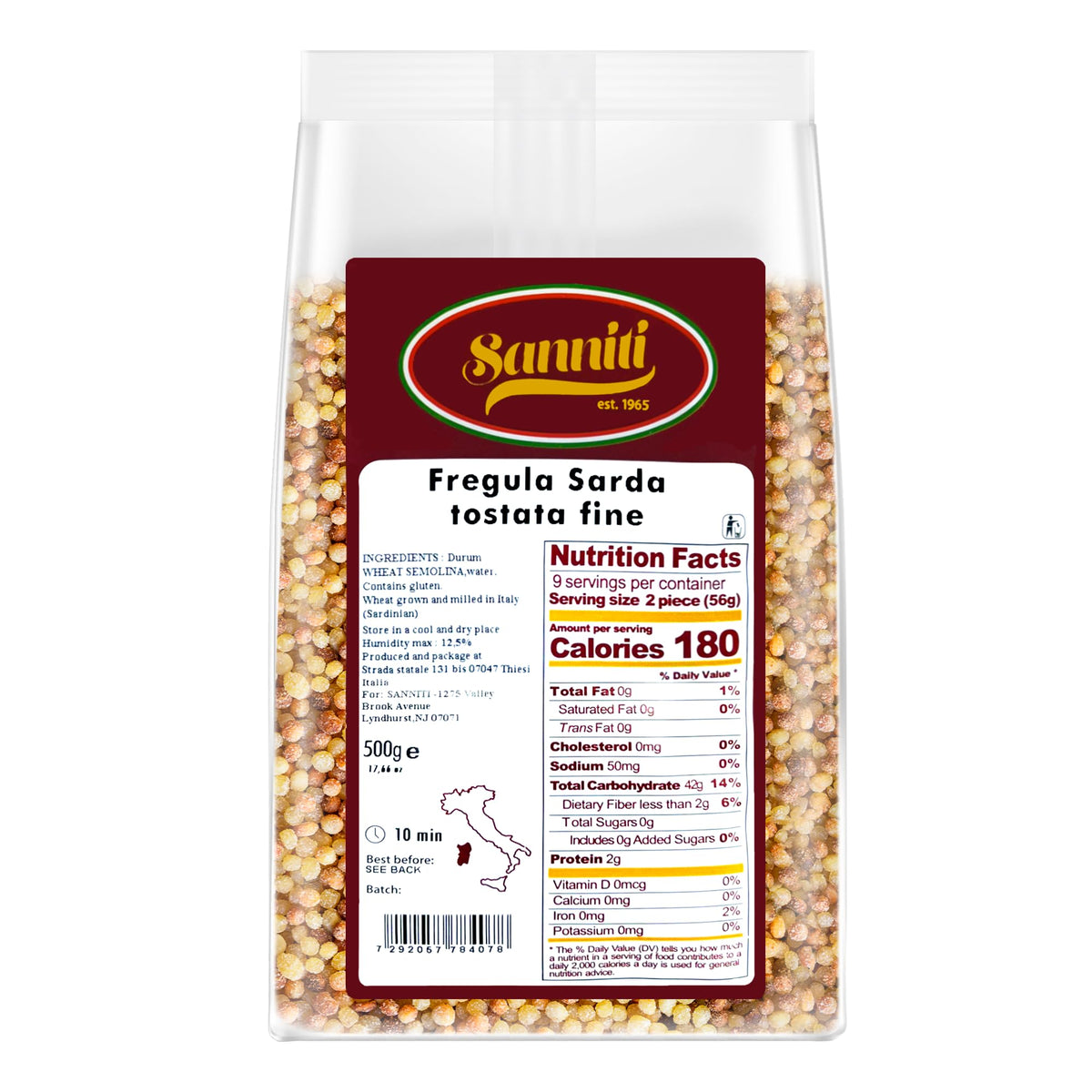 Sanniti toasted fregola sarda beads showing sauce-holding texture for saucy dishes