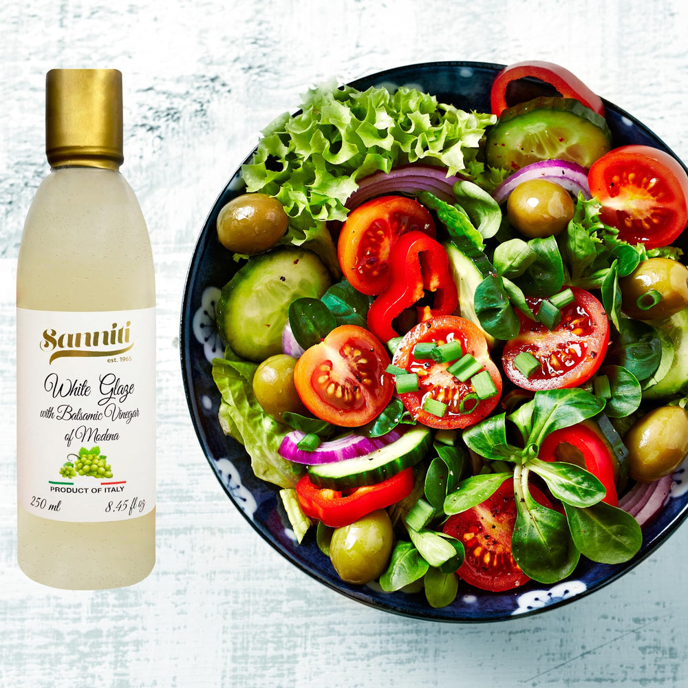 Sanniti White Glaze with Balsamic Vinegar of Modena adds restaurant-quality gloss to plated dishes.