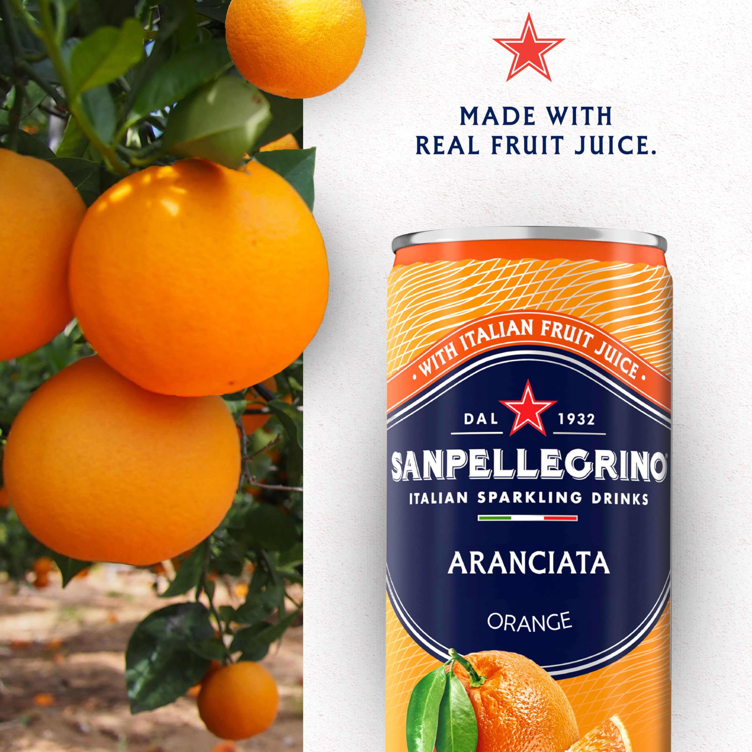 Sanpellegrino Aranciata can provides 16% orange juice flavor from concentrate.