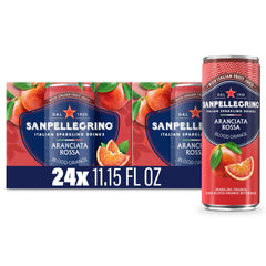 Sanpellegrino Aranciata Rossa can with bright orange and blood orange flavor