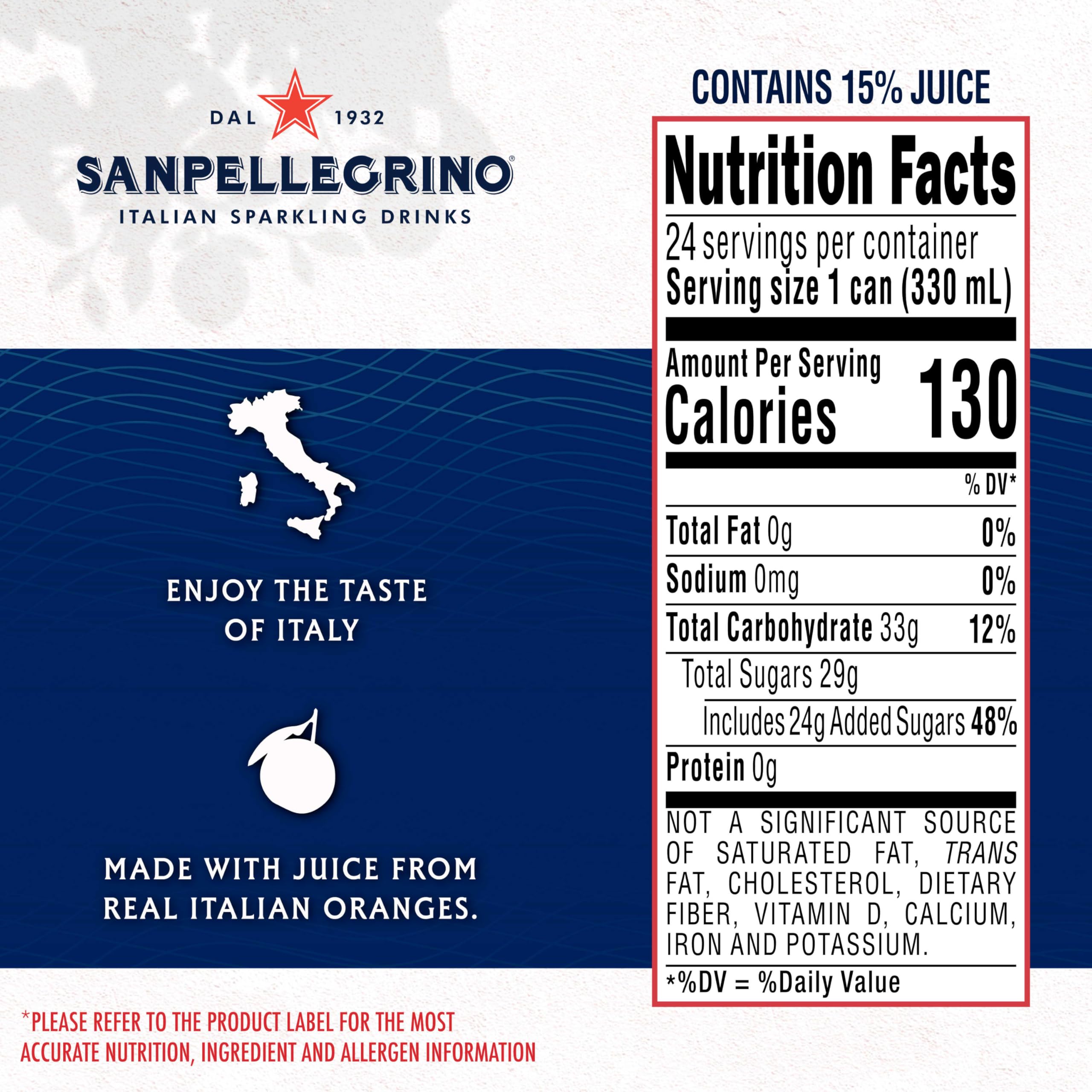 Pour Sanpellegrino Aranciata Rossa into a glass with ice for refreshment