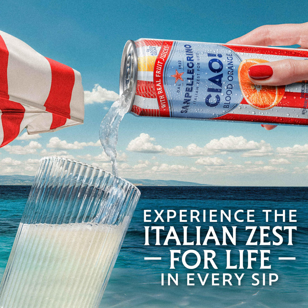 Sanpellegrino CIAO blood orange slice closeup highlighting natural color and aroma