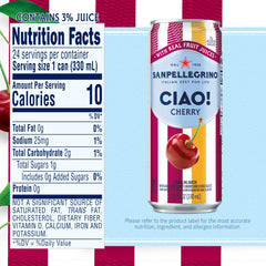 Can of Sanpellegrino CIAO Cherry sparkling water, low-calorie option