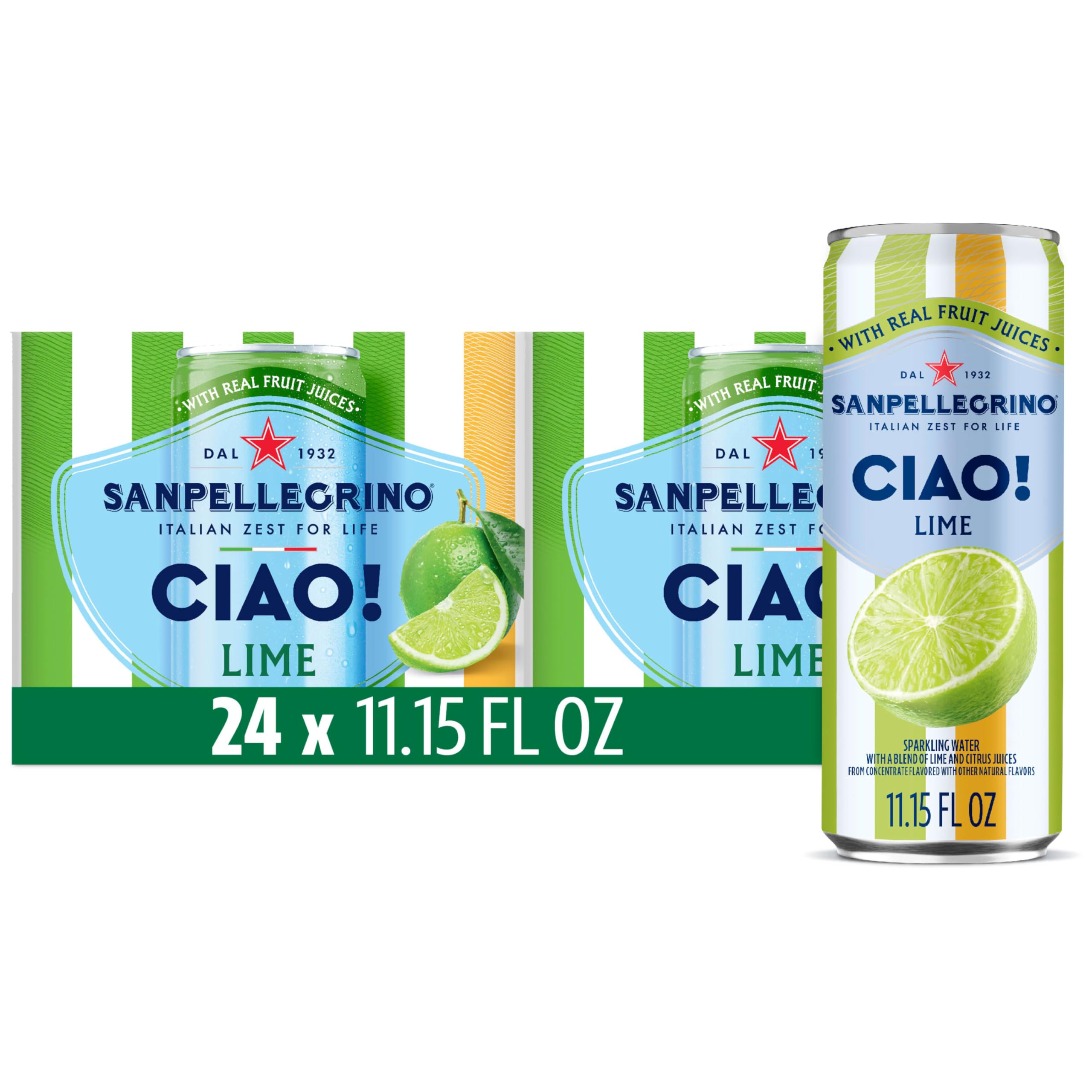 Sanpellegrino CIAO Lime can front view, crisp lime flavor for a refreshing break.