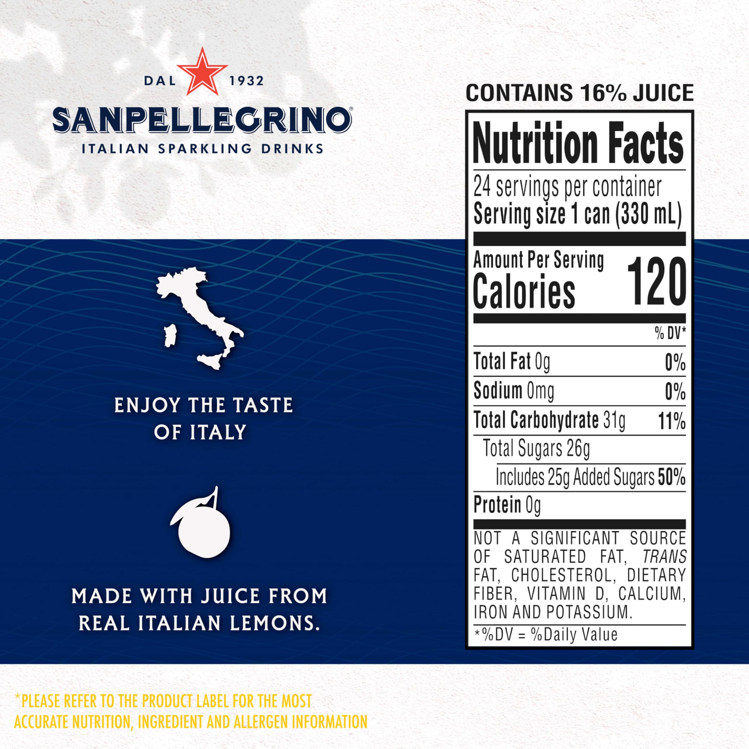 Real lemon juice balance in Sanpellegrino Limonata for authentic citrus flavor.
