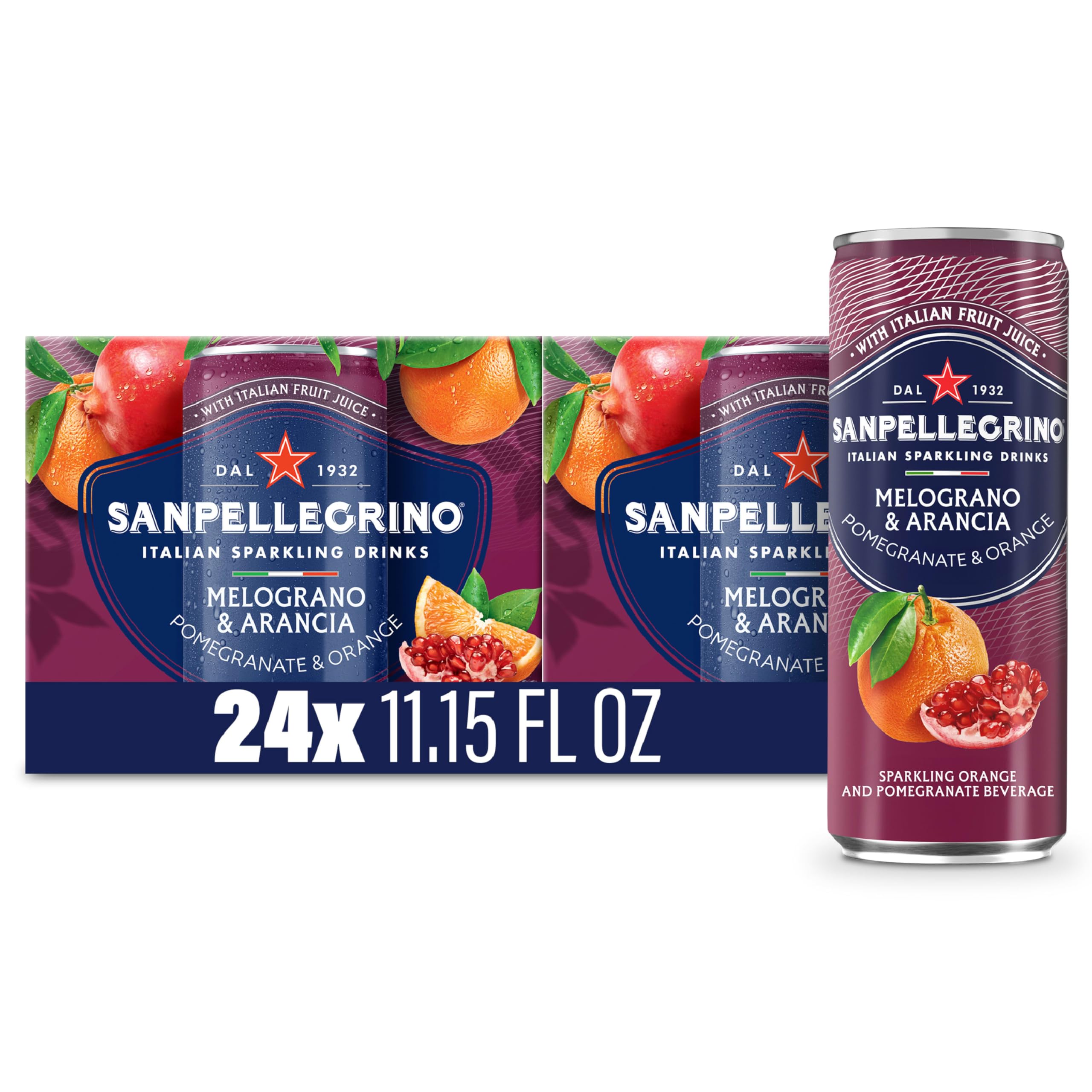 Sanpellegrino orange-pomegranate can front shows authentic Italian flavor for a refreshing moment.