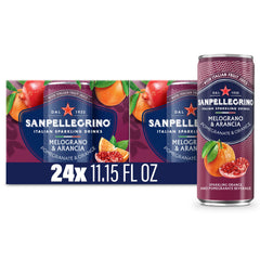 Sanpellegrino orange-pomegranate can front shows authentic Italian flavor for a refreshing moment.