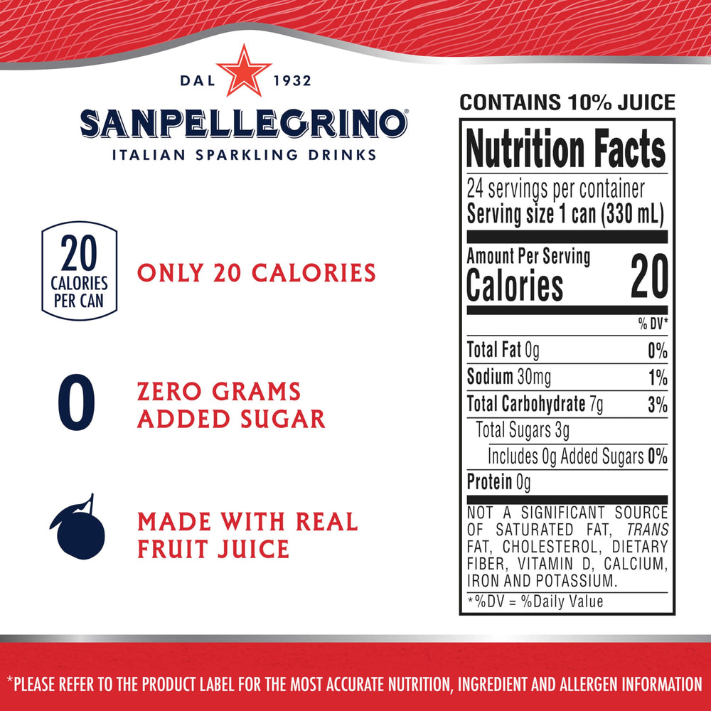 Sanpellegrino zero-added-sugar pomegranate orange in a glass with ice