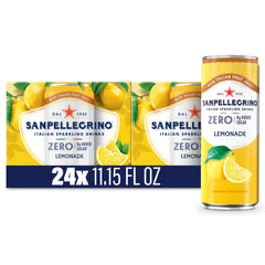 Sanpellegrino Zero Lemonade label closeup highlights authentic Italian citrus flavor.