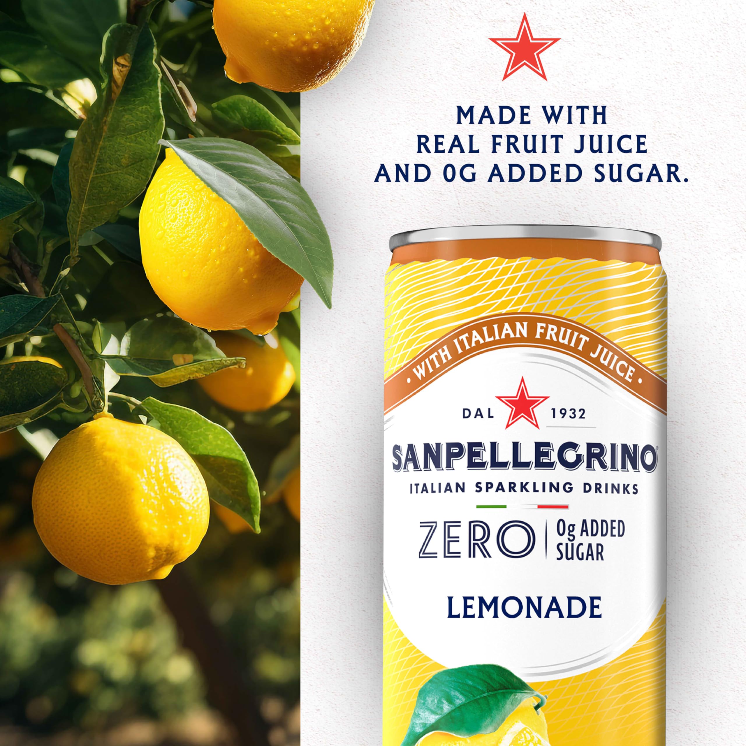 Sanpellegrino Zero Lemonade pack shot emphasizes convenience and shareable 24-pack.