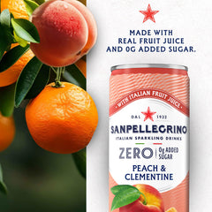 Sanpellegrino Peach Clementine label – authentic Italian sparkling drink on display.