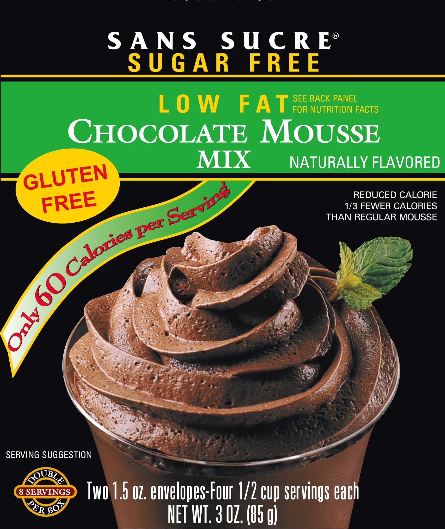 SANS SUCRE Chocolate Mousse Mix box, sugar-free dessert option.