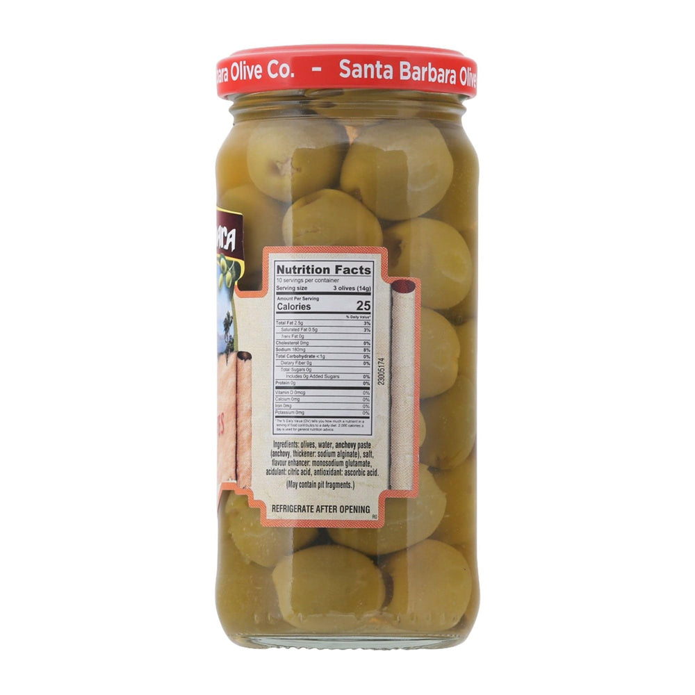 Santa Barbara Anchovy Stuffed Olives on a platter for cheese boards.