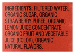 Close-up of Santa Cruz Organic Lemonade Strawberry label, signaling real fruit flavor.