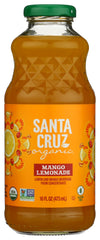 Santa Cruz Organic Mango Lemonade bottle pour showing refreshing citrus flavor for any occasion