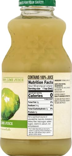 Pouring Santa Cruz Organic Lime Juice into a glass with ice for refreshment.