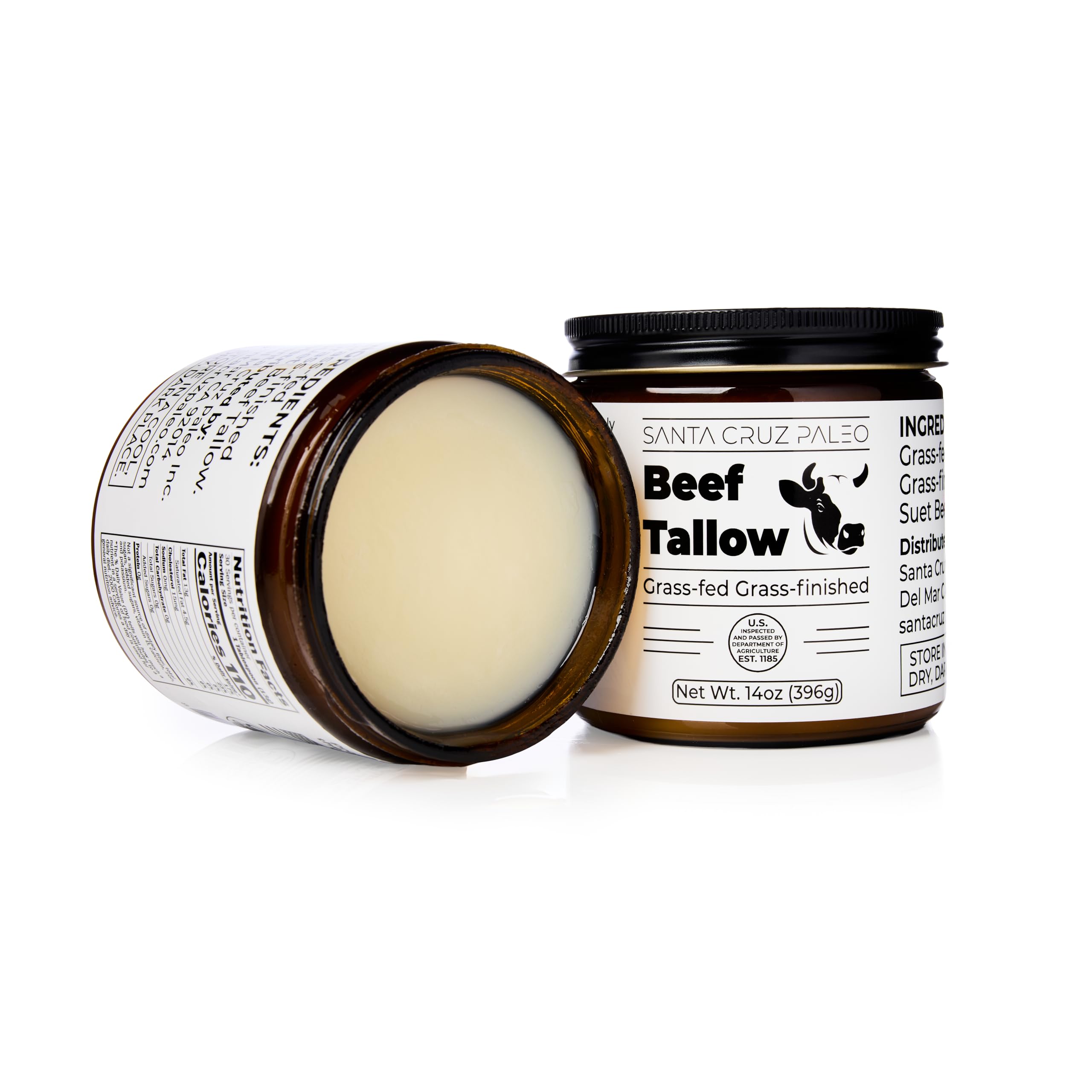 Santa Cruz Paleo Beef Tallow packaging emphasizes grass-fed, single-ingredient quality.