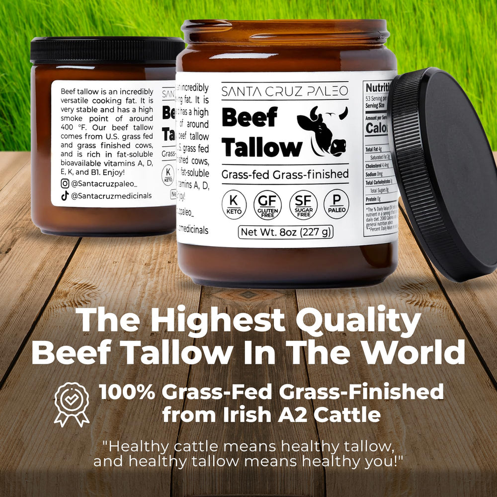 Santa Cruz Paleo Beef Tallow with vitamin K for skincare routines.