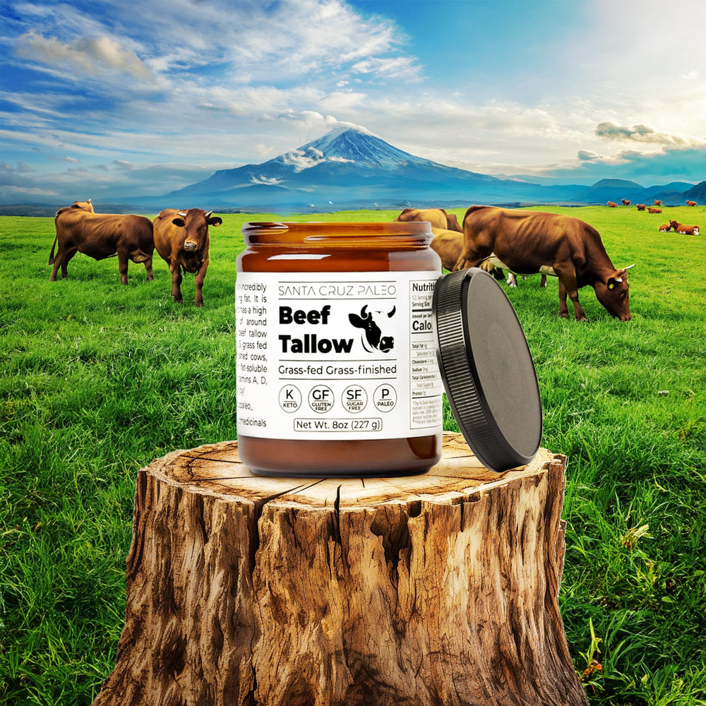 Santa Cruz Paleo Keto-friendly beef tallow in pantry.