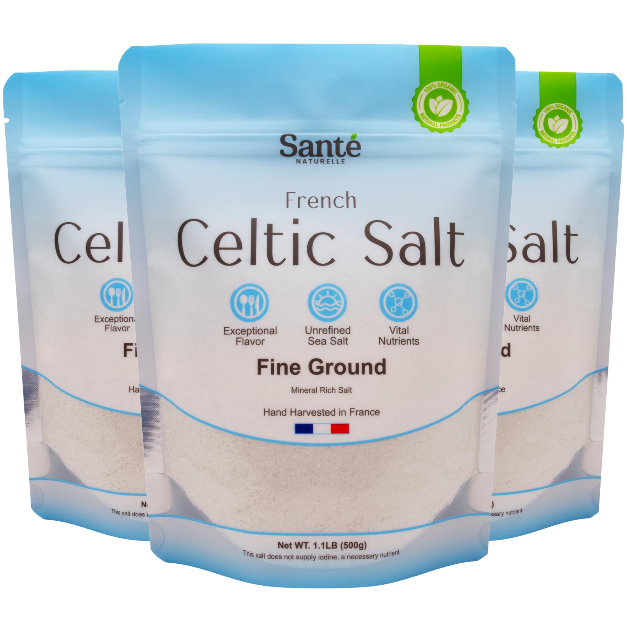 Sante Naturelle Celtic Salt 3-pack bottle close-up for premium finishing flavor