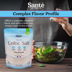 Sante Naturelle Celtic Salt finish salt over prepared dish